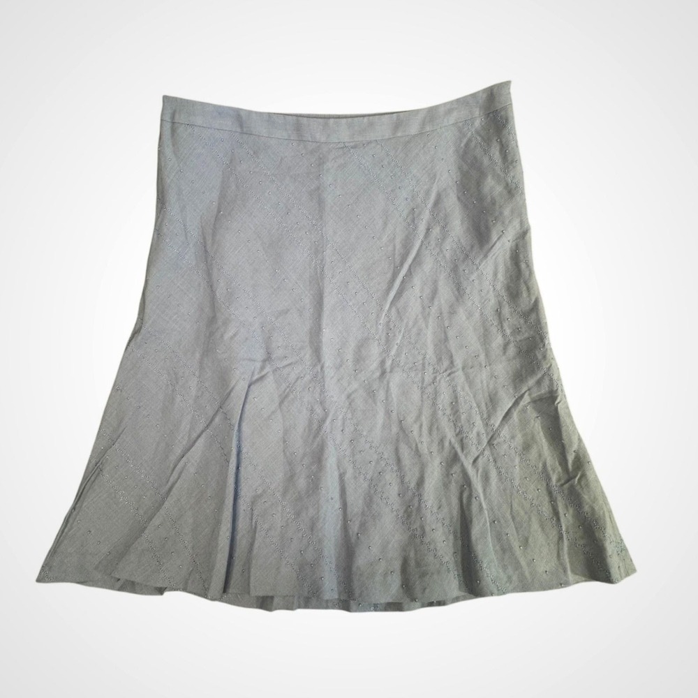 Ann Taylor Petites Blue Linen Blend Embroidered A-Line Skirt 10P Light Blue